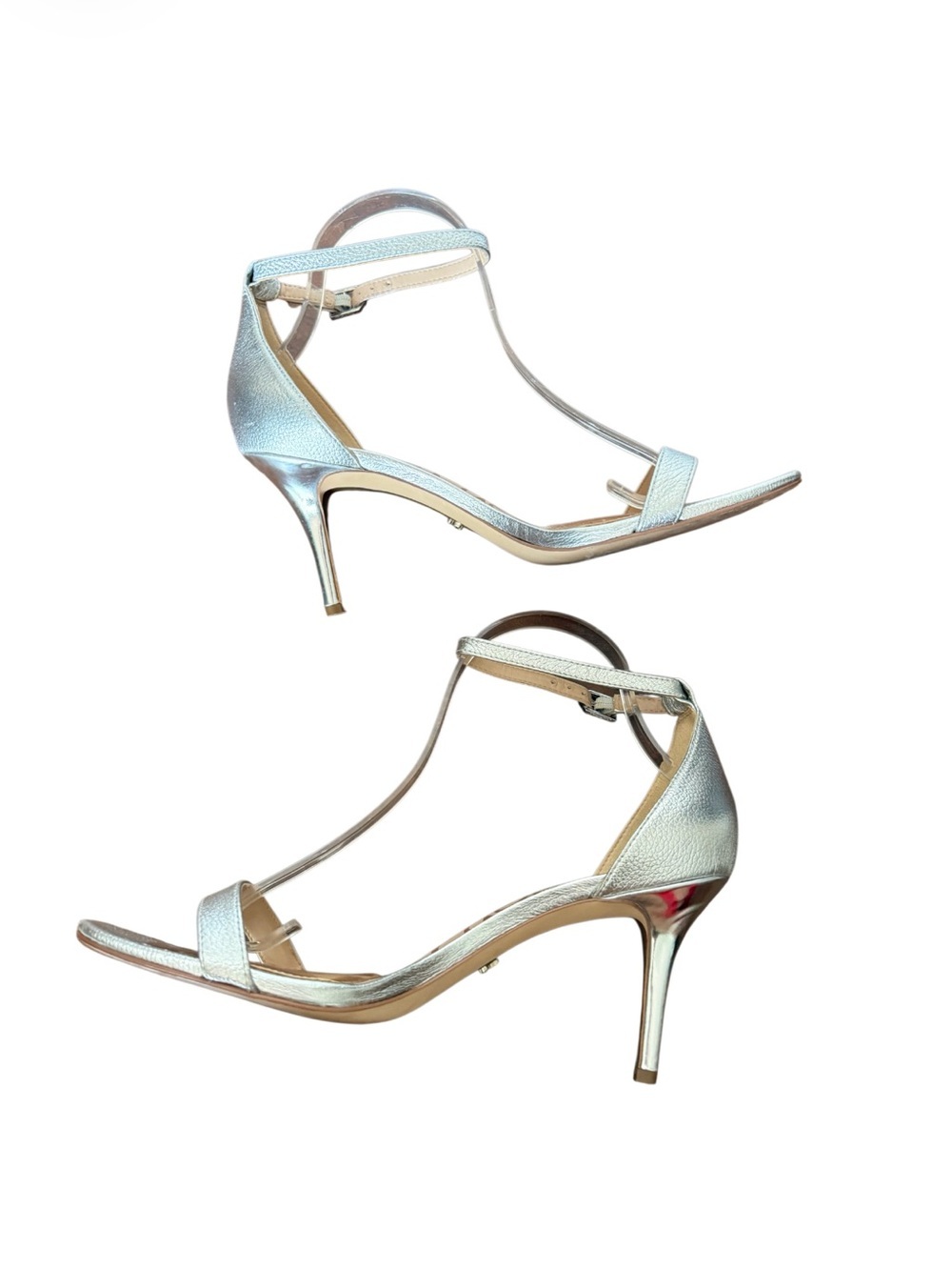 Sam Edelman Silver Metallic T-Strap Heeled Sandals-Size 9.5 Like New - Picture 7 of 11